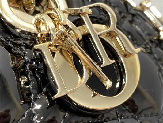 CD Lady D-Joy Micro Bag Patent Cannage Calfskin Gold Tone Metal Black