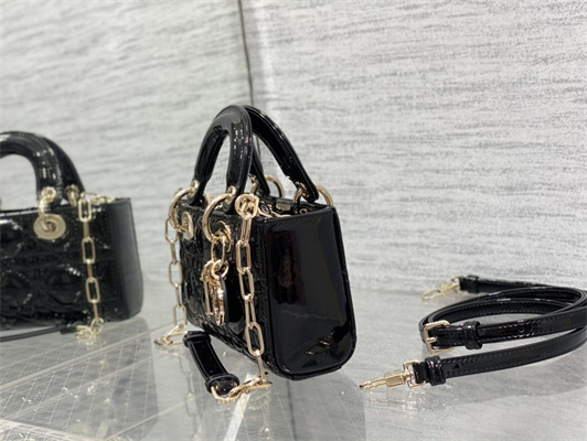 CD Lady D-Joy Micro Bag Patent Cannage Calfskin Gold Tone Metal Black