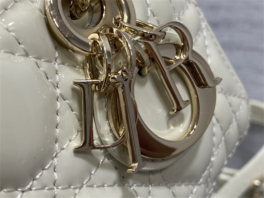 CD Lady D-Joy Micro Bag Patent Cannage Calfskin Gold Tone Metal Latte