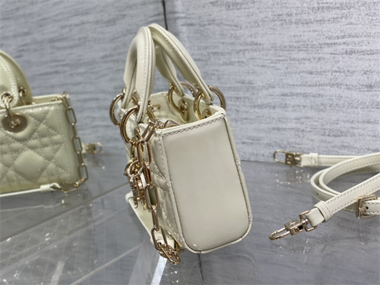 CD Lady D-Joy Micro Bag Patent Cannage Calfskin Gold Tone Metal Latte