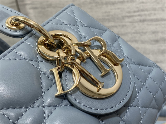 CD Lady D-Joy Micro Bag Cannage Lambskin Gold Tone Metal Cloud Blue