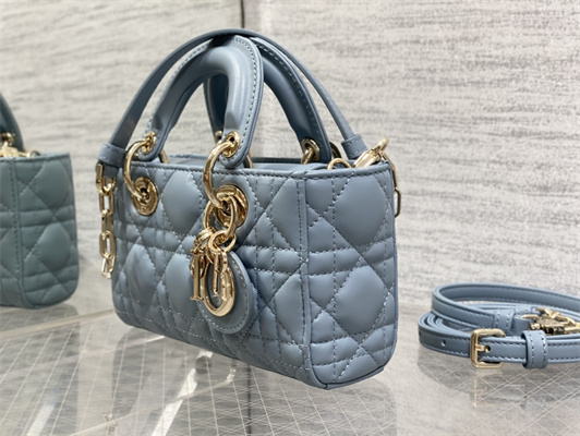 CD Lady D-Joy Micro Bag Cannage Lambskin Gold Tone Metal Cloud Blue
