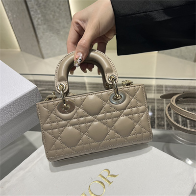 CD Lady D-Joy Micro Bag Cannage Lambskin Gold Tone Metal Taupe