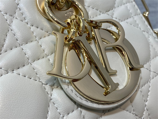 CD Small Lady D-Joy Bag Cannage Lambskin Gold Tone Metal Latte