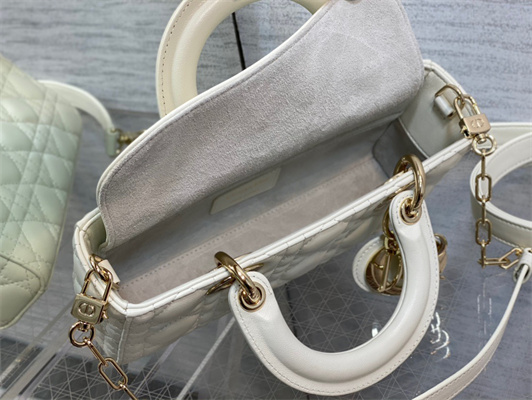 CD Small Lady D-Joy Bag Cannage Lambskin Gold Tone Metal Latte