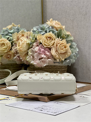 CD Small Lady D-Joy Bag Cannage Lambskin With Golden Butterfly Gold Tone Metal White