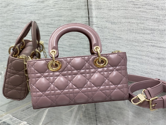 CD Small Lady D-Joy Bag Cannage Lambskin Gold Tone Metal Peony Pink