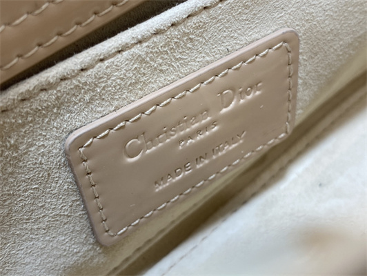 CD Small Lady D-Joy Bag Patent Cannage Calfskin Gold Tone Metal Nude Pink