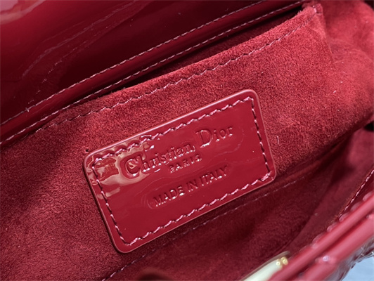 CD Small Lady D-Joy Bag Patent Cannage Calfskin Gold Tone Metal Cherry Red