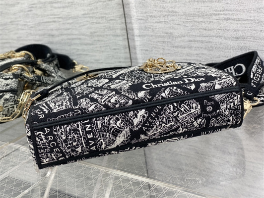 CD Medium Lady D-Joy Bag Plan de Paris Embroidery Black and White