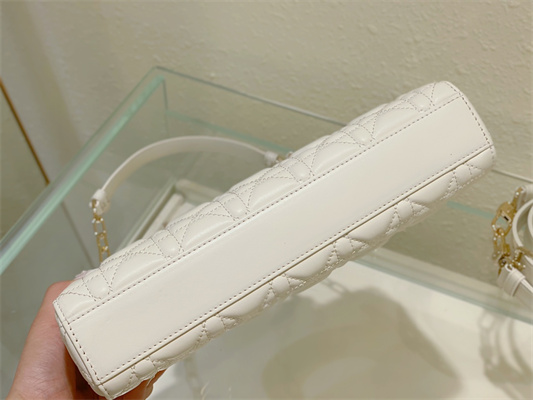 CD Medium Lady D-Joy Bag Cannage Lambskin Gold Tone Metal Latte