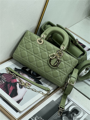 CD Medium Lady D-Joy Bag Cannage Lambskin Gold Tone Metal Green