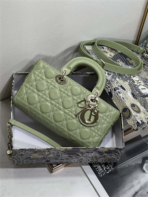 CD Medium Lady D-Joy Bag Cannage Lambskin Gold Tone Metal Green