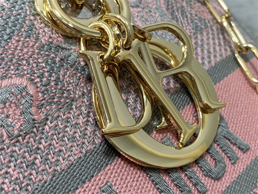 CD Medium Lady D-Joy Bag Toile de Jouy Embroidery Grey and Pink