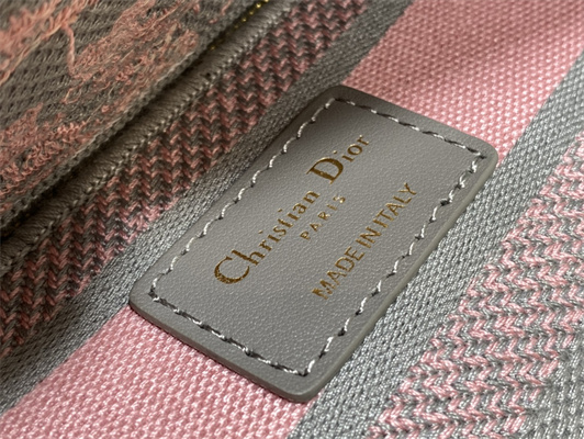 CD Medium Lady D-Joy Bag Toile de Jouy Embroidery Grey and Pink