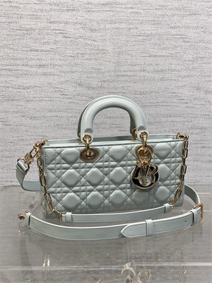 CD Medium Lady D-Joy Bag Cannage Lambskin Gold Tone Metal Placid Blue