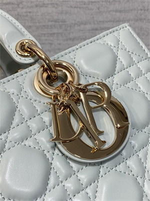 CD Medium Lady D-Joy Bag Cannage Lambskin Gold Tone Metal Placid Blue