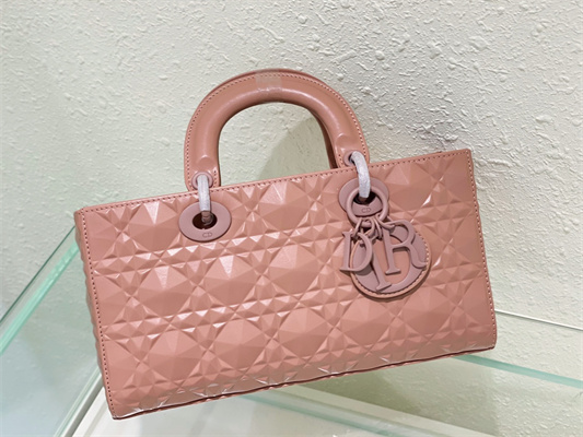 CD Medium Lady D-Joy Bag Cannage Calfskin With Diamond Motif Pink
