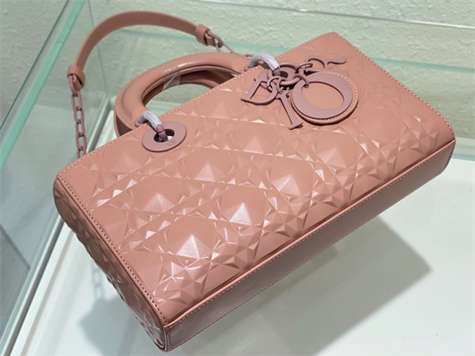 CD Medium Lady D-Joy Bag Cannage Calfskin With Diamond Motif Pink