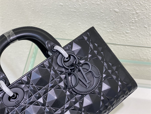 CD Medium Lady D-Joy Bag Cannage Calfskin With Diamond Motif Black