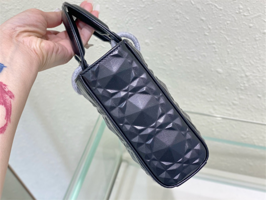 CD Medium Lady D-Joy Bag Cannage Calfskin With Diamond Motif Black