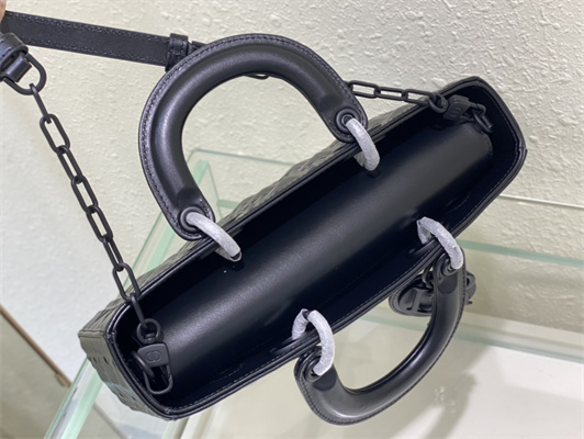 CD Medium Lady D-Joy Bag Cannage Calfskin With Diamond Motif Black