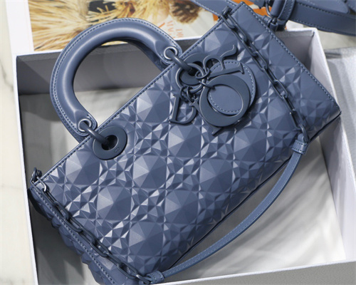 CD Medium Lady D-Joy Bag Cannage Calfskin With Diamond Motif Blue