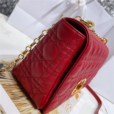 CD Large Di.or Caro Bag Supple Cannage Calfskin Gold Tone Metal Red