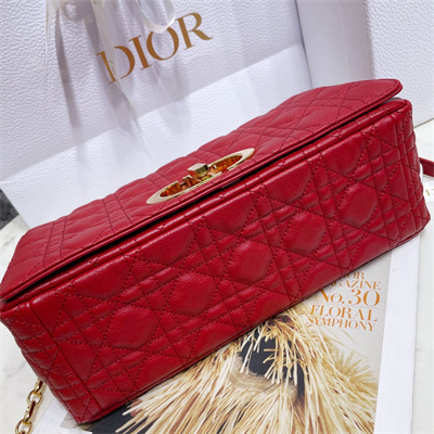 CD Large Di.or Caro Bag Supple Cannage Calfskin Gold Tone Metal Red