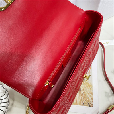 CD Large Di.or Caro Bag Supple Cannage Calfskin Gold Tone Metal Red