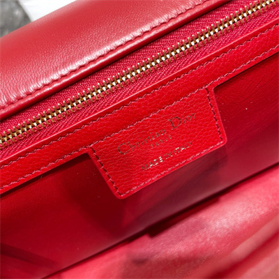 CD Large Di.or Caro Bag Supple Cannage Calfskin Gold Tone Metal Red