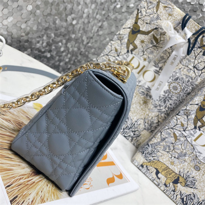 CD Large Di.or Caro Bag Supple Cannage Calfskin Gold Tone Metal Blue