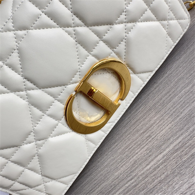 CD Medium Di.or Caro Bag Quilted Macrocannage Calfskin Gold Tone Metal White