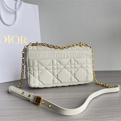 CD Medium Di.or Caro Bag Quilted Macrocannage Calfskin Gold Tone Metal White