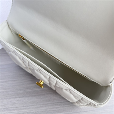 CD Medium Di.or Caro Bag Quilted Macrocannage Calfskin Gold Tone Metal White