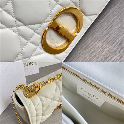 CD Medium Di.or Caro Bag Quilted Macrocannage Calfskin Gold Tone Metal White