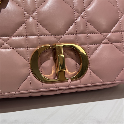 CD Medium Di.or Caro Bag Quilted Macrocannage Calfskin Gold Tone Metal Pink