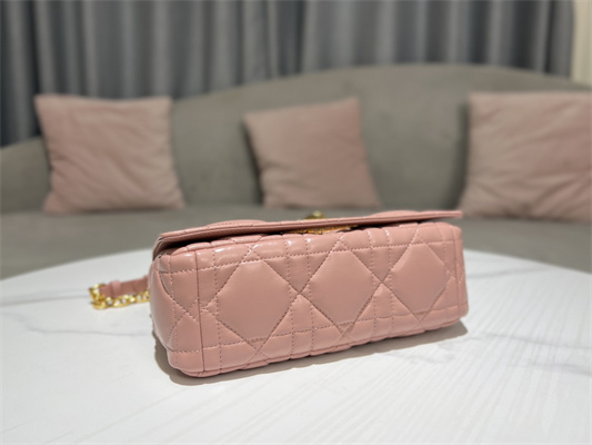 CD Medium Di.or Caro Bag Quilted Macrocannage Calfskin Gold Tone Metal Pink