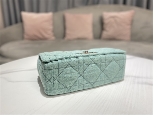 CD Medium Di.or Caro Bag Macrocannage Linen Silver Tone Metal Green