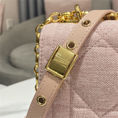 CD Medium Di.or Caro Bag Macrocannage Linen Gold Tone Metal Rose Pink