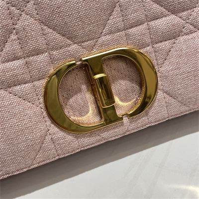 CD Medium Di.or Caro Bag Macrocannage Linen Gold Tone Metal Rose Pink