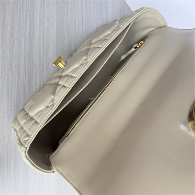 CD Medium Di.or Caro Bag Quilted Macrocannage Calfskin Gold Tone Metal Beige