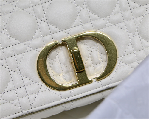CD Medium Di.or Caro Bag Supple Cannage Calfskin Gold Tone Metal White
