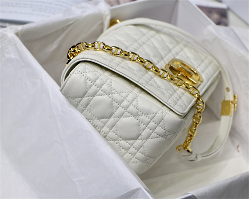 CD Medium Di.or Caro Bag Supple Cannage Calfskin Gold Tone Metal White