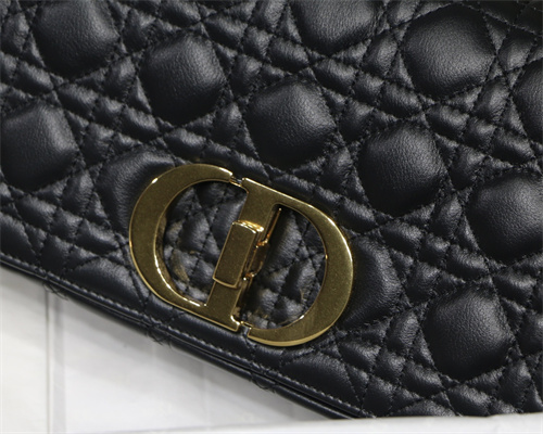 CD Medium Di.or Caro Bag Supple Cannage Calfskin Gold Tone Metal Black