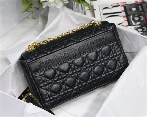 CD Medium Di.or Caro Bag Supple Cannage Calfskin Gold Tone Metal Black