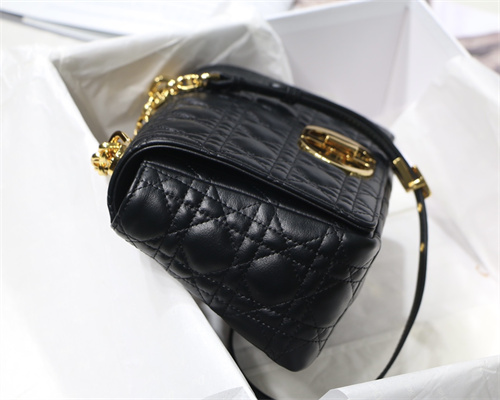 CD Medium Di.or Caro Bag Supple Cannage Calfskin Gold Tone Metal Black