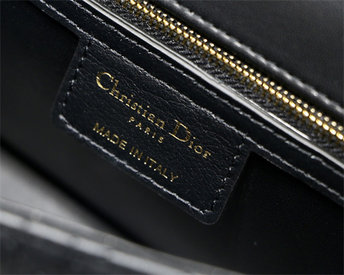 CD Medium Di.or Caro Bag Supple Cannage Calfskin Gold Tone Metal Black
