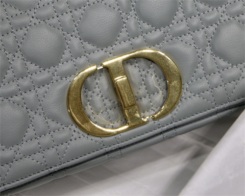 CD Medium Di.or Caro Bag Supple Cannage Calfskin Gold Tone Metal Stone Grey