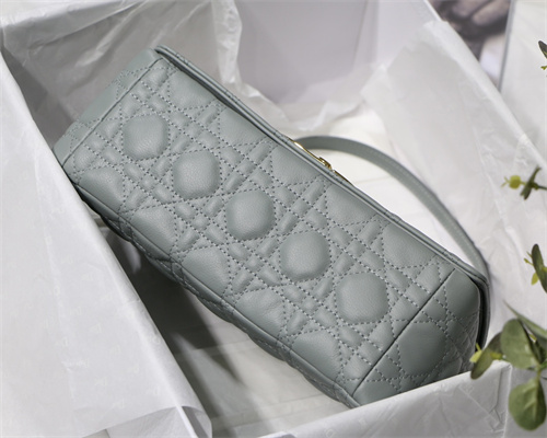 CD Medium Di.or Caro Bag Supple Cannage Calfskin Gold Tone Metal Stone Grey